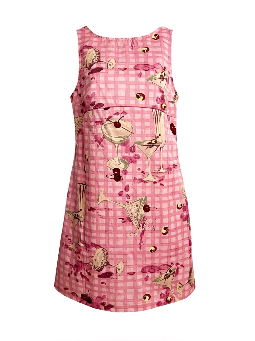 Urban Outfitters Retro 60’s Pink Gingham Martini Cocktail Print Shift Dress XS - Picture 3 of 11